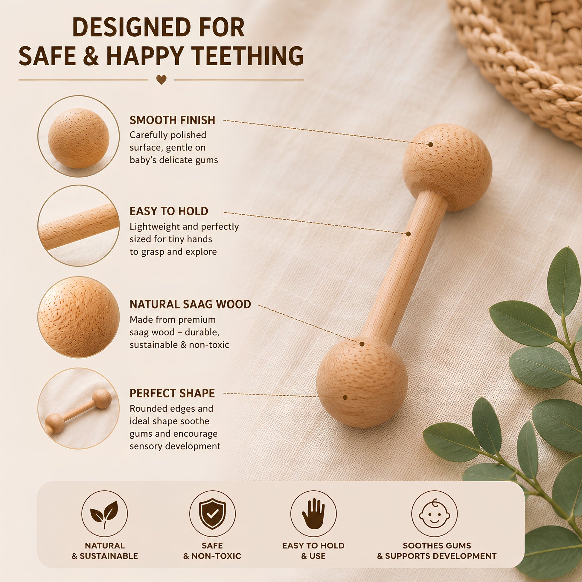 wooden baby teether about product
