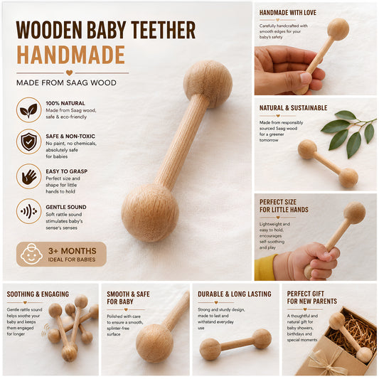wooden baby teether handmade